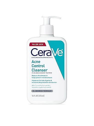 CeraVe 2% Salicylic Acid Acne Face Wash – Purifying Clay Cleanser for Oily Skin,16 fl oz, (Pack of 1)