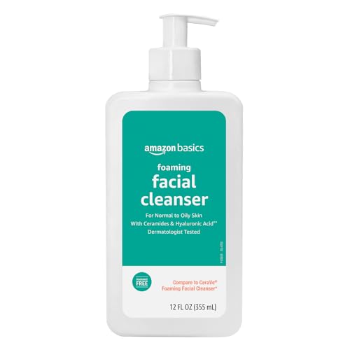 Amazon Basics Foaming Facial Cleanser with Ceramides & Hyaluronic Acid, Fragrance-Free, 12 Fl Oz, Pack of 1