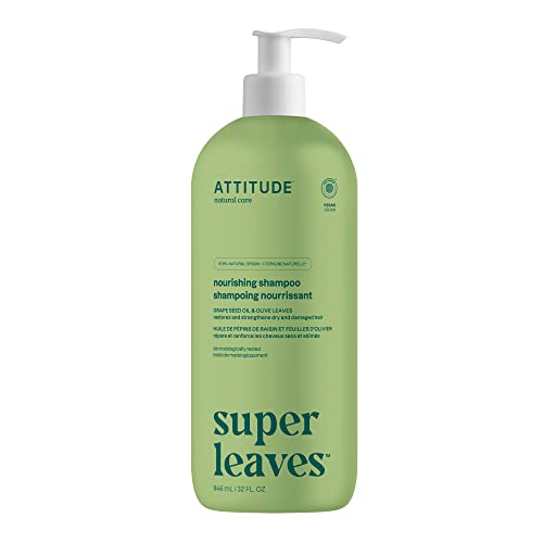 ATTITUDE Nourishing Hair Shampoo, EWG Verified, For Dry and Damaged Hair, Naturally Derived Ingredients, Vegan and Plant Based, Grapeseed Oil and Olive Leaves, 32 Fl Oz
