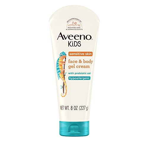 Aveeno Kids Sensitive Skin Face & Body Gel Cream with Prebiotic Oat, Clinically Proven 24 Hour Hydration for Soft Skin, Quick Drying and Lightweight, Hypoallergenic, 8 oz.