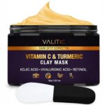 VALITIC Vitamin C & Turmeric Clay Mask – Dark Spot Corrector with Kojic Acid, Hyaluronic Acid & Retinol – Skin Care Routine for Minimizing Pores & Blackheads – with Applicator Brush – 100g