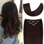 12″ Clip in Hair Extensions Remy Human Hair for Women – Silky Straight Human Hair Clip in Extensions 50grams 4pieces Dark Brown #2 Color