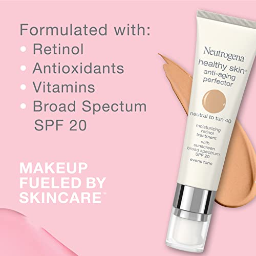 Neutrogena Retinol Treatment and Tinted Facial Moisturizer, Healthy Skin Anti-Aging Perfector with Broad Spectrum SPF 20 Sunscreen with Titanium Dioxide, 30 Light to Neutral, 1 fl. oz