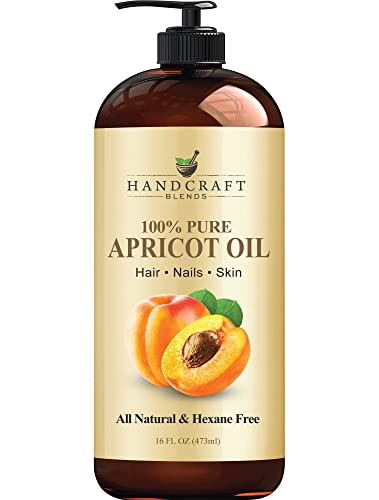 Handcraft Blends Apricot Kernel Oil - 16 Fl Oz - 100% Pure and Natural - Premium Grade Oil for Skin and Hair - Carrier Oil - Hair and Body Oil - Massage Oil - Cold-Pressed and Hexane-Free