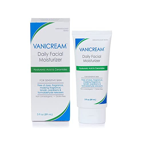 Vanicream Daily Facial Moisturizer With Ceramides and Hyaluronic Acid – Formulated Without Common Irritants for Those with Sensitive Skin, 3 fl oz (Pack of 1)