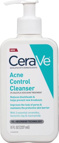CeraVe Acne Treatment Face Wash | Salicylic Acid Cleanser with Purifying Clay, Niacinamide, and Ceramides | Pore Control and Blackhead Remover | 8 Ounce