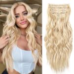 NAYOO Clip in Hair Extensions for Women 20 Inch Long Wavy Curly Blonde Mix Bleach Blonde Hair Extension Full Head Synthetic Hair Extension Hairpieces(6PCS,Blonde Mix Bleach Blonde)