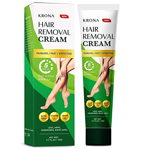 KRONA Hair Removal Cream for Women and Men. Hair removal cream for pubic hair, private areas, the body, legs, and underarms; depilatory cream; skin-friendly and painless flawless hair remover cream