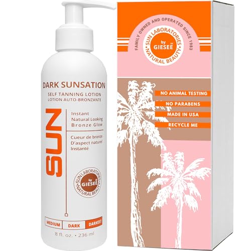 Sun Laboratories By Giesee Dark Sunsation Tinted Self Tanning Lotion 8 oz | Fake Tan, Self Tan, Self Tanner | Organic, Non Toxic Body Bronzer & Face Tanning Lotion | Sunless Tan, Instant Natural Tan,