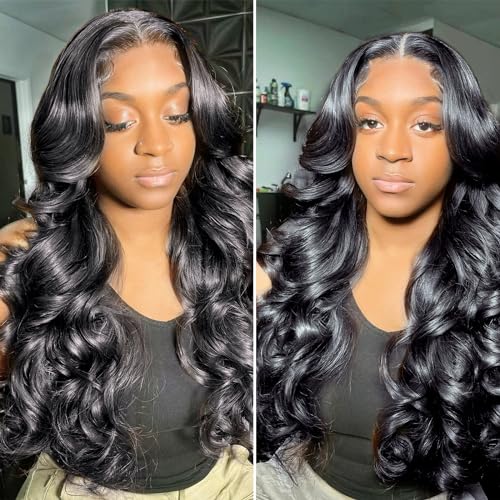 YESHURAY Lace Front Wigs Human Hair 250 Density Bouncy Double Drawn 12A 100% Human Hair Loose Body Wave Glueless Wigs Human Hair HD Lace Front Wigs Pre Plucked with Baby Hair (1B, 24") …