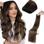 LaaVoo 18″ Sew in Extensions Human Hair Balayage Dark Brown Hand Tied Weft Hair Extensions Real Human Hair Natural Double Weft 18 inch Silky Staight 100G (#2/8/2#2/6/2)
