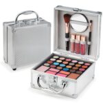 Color Nymph Beginner Makeup Kit For Teens With The Small Cosmetic Train Case Included 24-Colors Eyeshadow Palette Blushes Bronzer Highlighter Lipstick Brushes Mirror(Silver)