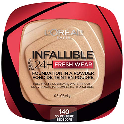 L’Oreal Paris Makeup Infallible Fresh Wear Foundation in a Powder, Up to 24H Wear, Waterproof, Golden Beige, 0.31 oz.