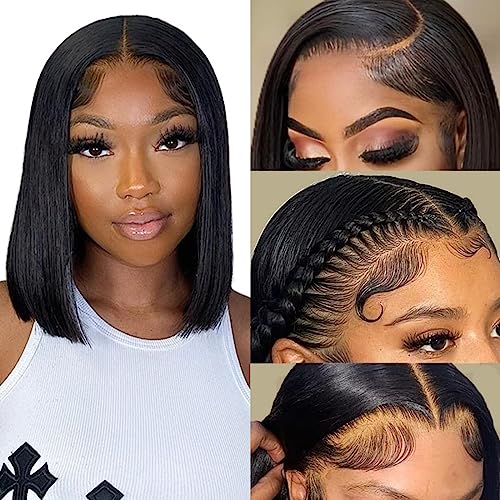 Bob Wig Human Hair, 13×4 HD Lace Front Wigs, 10Inch Glueless Transparent Lace Frontal Bob Wigs, Pre Plucked with Baby Hair, 180% Density 12A Brazilian Short Bob Wig for Women (Natural Color)