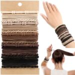 OHCISP Boho Hair Ties, 20 PCS of 4 Styles Cute Hair Bands for Thick or Thin Hair,No Damage Hair Tie Bracelets,Brown Elastic Hair Accessories for Girls and Women