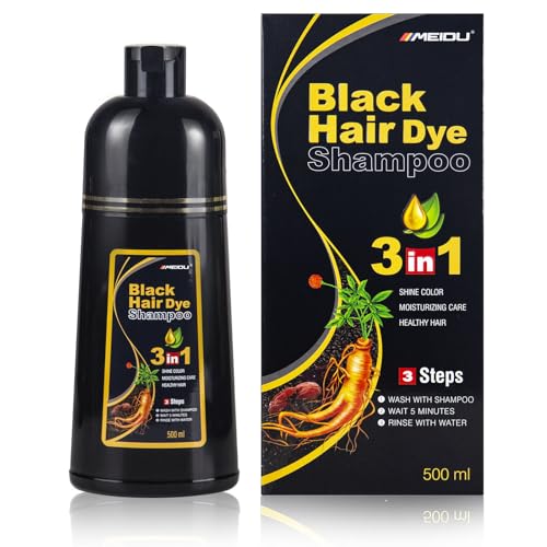 Ivnil Meidu Black Hair Dye Shampoo 3 in 1 for Women & Men 100% Gray Hair Coverage - Herbal Ingredients -Champu Con Tinte Para Canas