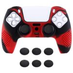 eXtremeRate PlayVital 3D Studded Edition Anti-Slip Silicone Cover Skin for ps5 Controller, Soft Rubber Case Protector for ps5 Wireless Controller with Thumb Grip Caps – Red & Black