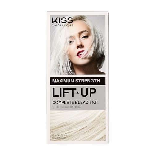 KISS Lift Up Complete Hair Bleach & Icy Silver Toner Kit, Gentle Conditioning Formula that Reduces Brassiness, Complete 5-Pc DIY Bleach Kit, ICE