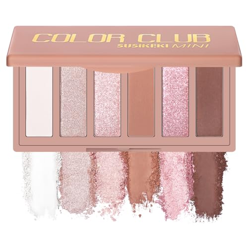 SUSIKEKI 6 Colors Mini Naked Eyeshadow Makeup Palette Blush-colored Neutral Tone Eye Shadow Matte & Shimmer Nude Make Up Pallet with Mirror Blendable Highly Pigmented Travel Size Gift Kit 03