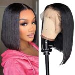 Bob Wig Human Hair 13×4 Frontal Lace Wig Human Hair 180 Density Glueless Pre Plucked with Baby Hair Straight Bob Wigs for Black Women 180% Density Pre Plucked Natural Color 12 inch