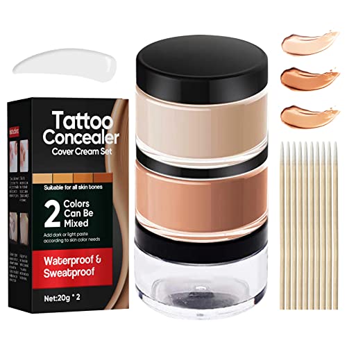 Tattoo Cover Up Makeup Waterproof, Tattoo Concealer, Waterproof & Sweatproof, Suitable for Scars,Dark Spots & Vitiligo, 2 Colors