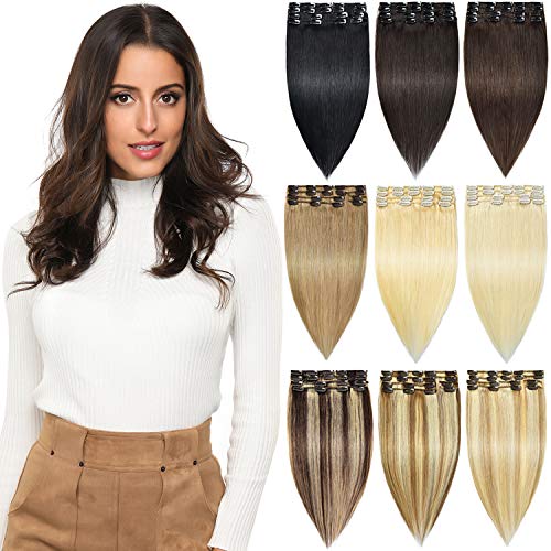 ROSEBUD Clip in Hair Extensions REMY Human Hair 8Pcs 18 Clips 60g/Set 10 Inch
