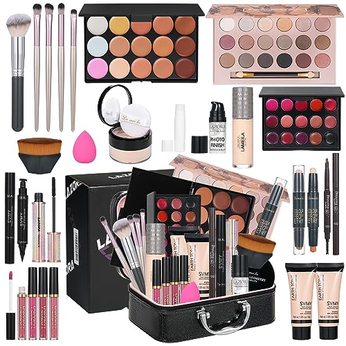 All in One Makeup Kit for Women Multi-Purpose Makeup Kit – Eyeshadow Palette, Lip Gloss Set, Makeup Compact, Eyebrow Pencil, Mascara and Concealer Foundation Adult Professional and Beginner Makeup Kits Portable Full Trunk Makeup Kit Women’s Full Makeup Kit