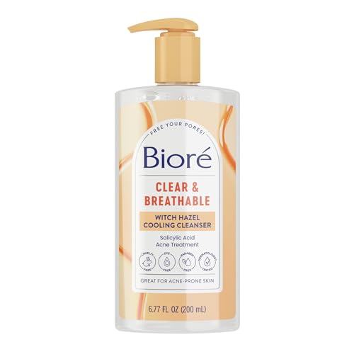 Biore Clear & Breathable Cooling Cleanser, Acne Treatment for Face, Face Scrub for Oily Skin, Salicylic Acid Cleanser, 6.77 Oz