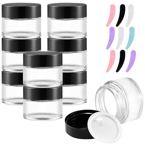 5g Small Glass Jars with Black Lids, 9 Pcs Sample Cosmetic Lip Balm Containers Empty Travel Size Containers for Lip Gloss, Glitter, Lotion, Cream, Makeup, Bead, Eye shadow, Rhinestone, Powder Clear