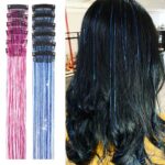 NIACONN 12 Pcs Hair Tinsel Kit Clip-in, 20 Inch Fairy Hair Glitter Tinsel Hair Extensions for Girls Womens (Rose Red & Lake Blue)