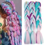Ding Dian Jumbo Braiding Hair Ombre 4 Colors Mix Braiding Hair Kanekalon Synthetic Hair 3pcs Rainbow Colors Extensions (Pink/Purple/Green/Light Cyan) (24 Inch 3pcs)