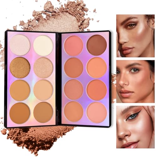 Coosa Blush Palette, Highlighter Contour Makeup Palette, Blush for Cheeks, All-In-One Bronzer Bright Shimmer Cosmetics Sets for Eyes, Lips & Cheeks